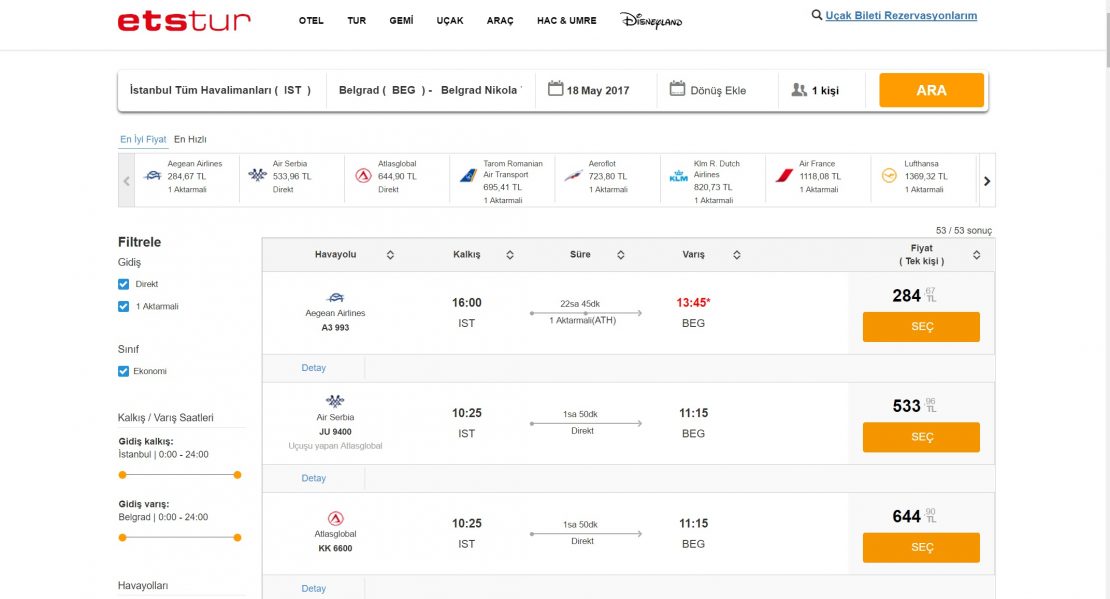Etstur, Sistemini Sitesine Entegre Ederek Uçak Bileti