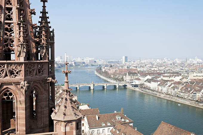 Basel, Switzerland With Rhine And Middle Bridge